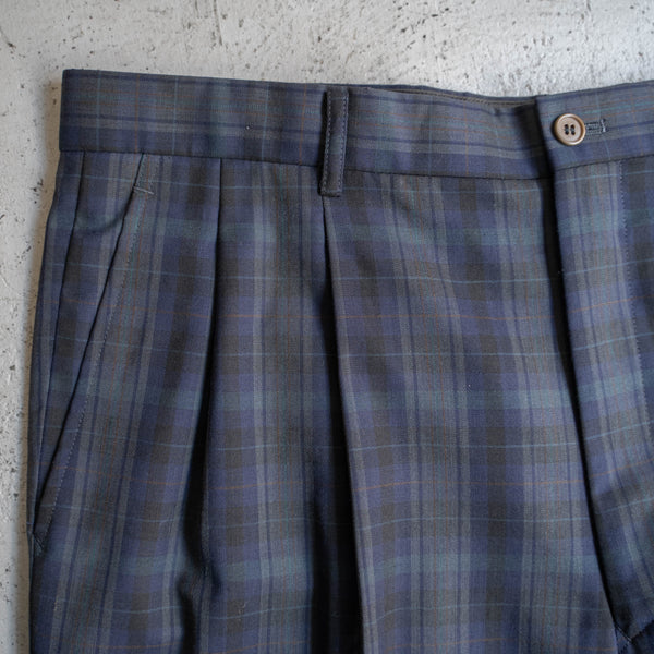 1990s Japan vintage navy based check slacks -light weight-