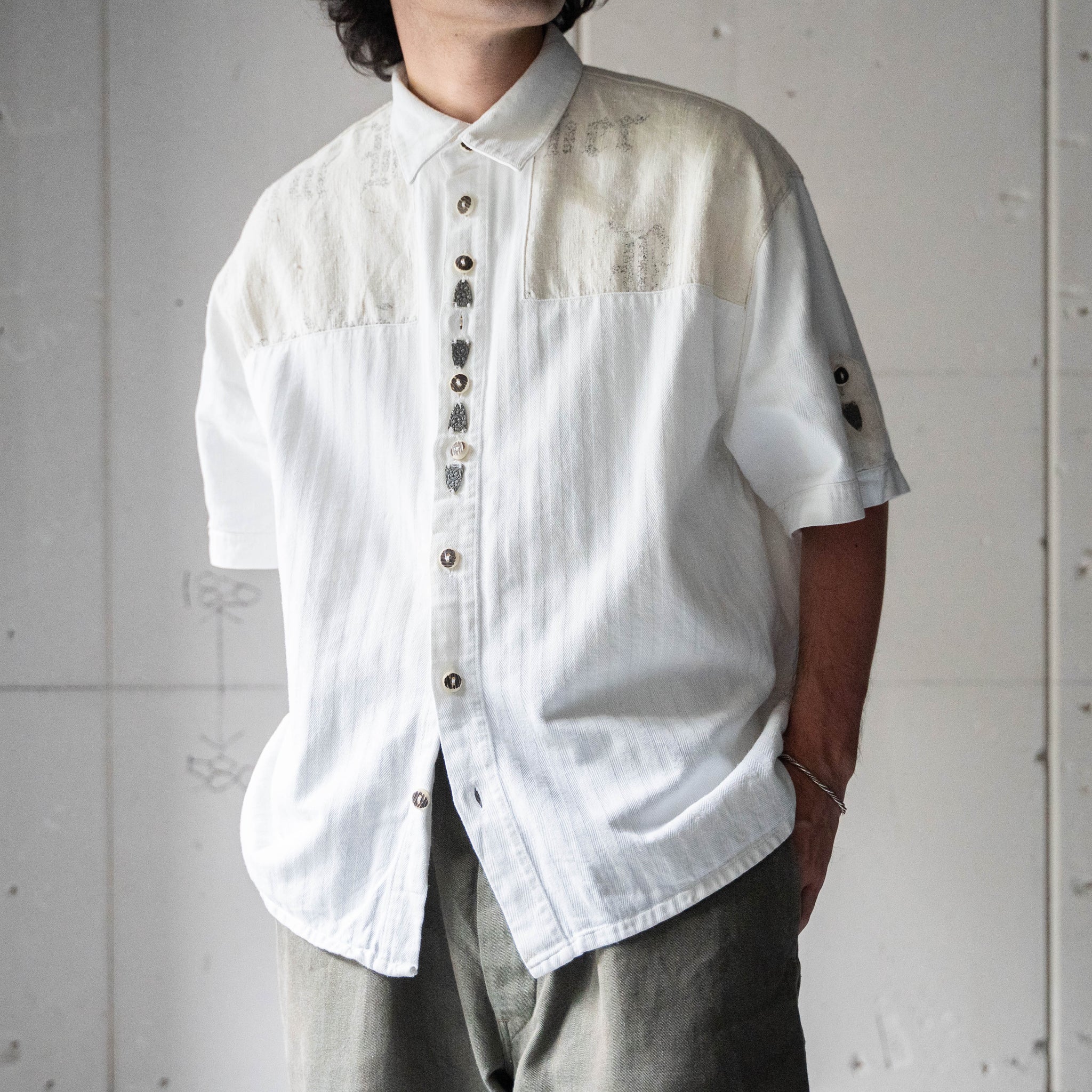 around 1990s ecru color switching short sleeve tyrolean shirt 'remake