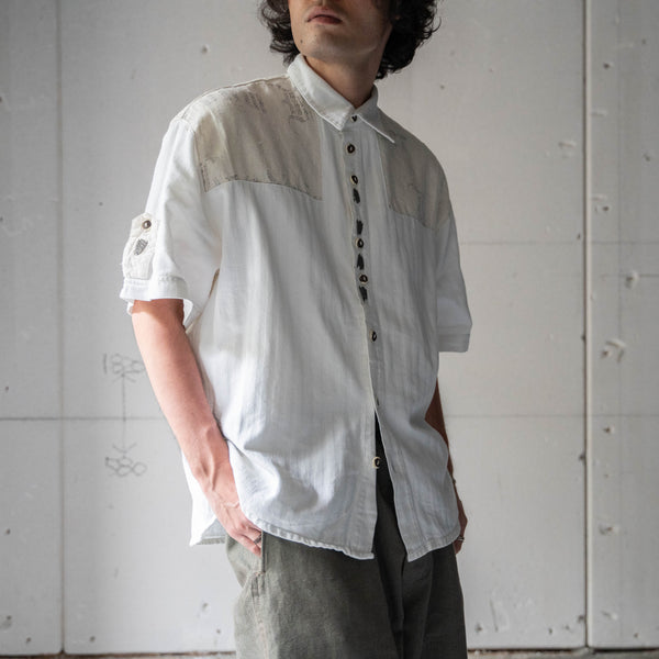 around 1990s ecru color switching short sleeve tyrolean shirt 'remake