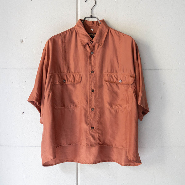 around 1990s terracotta color all silk short sleeve shirt -remake-