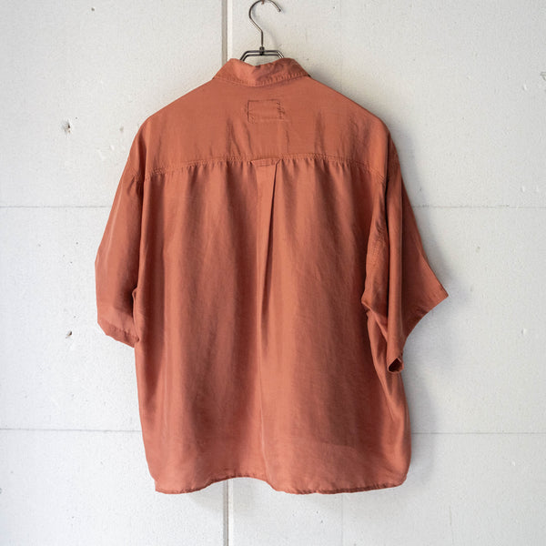 around 1990s terracotta color all silk short sleeve shirt -remake-