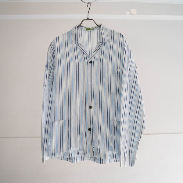 around 1990s blue based cotton multi stripe pajama shirt