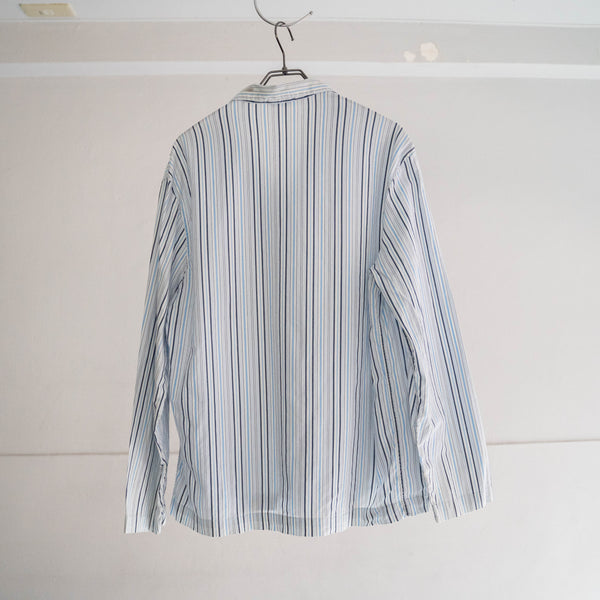 around 1990s blue based cotton multi stripe pajama shirt