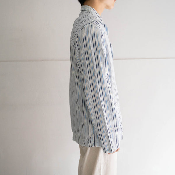 around 1990s blue based cotton multi stripe pajama shirt