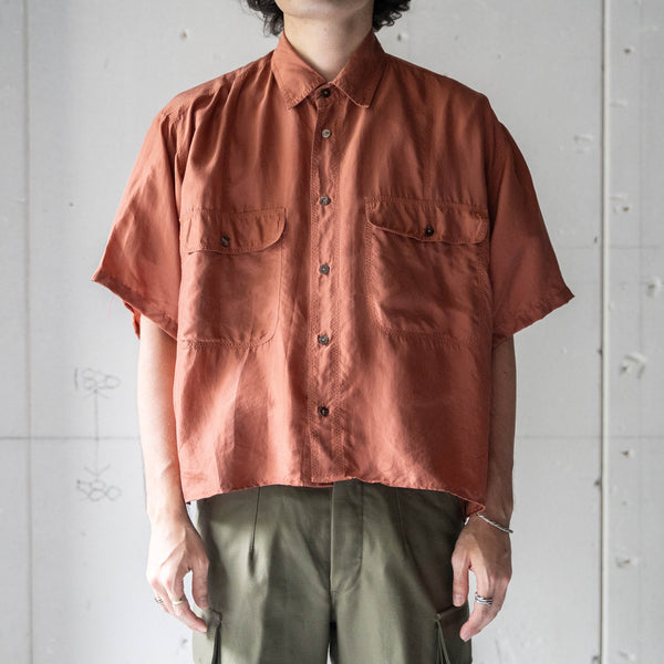 around 1990s terracotta color all silk short sleeve shirt -remake-