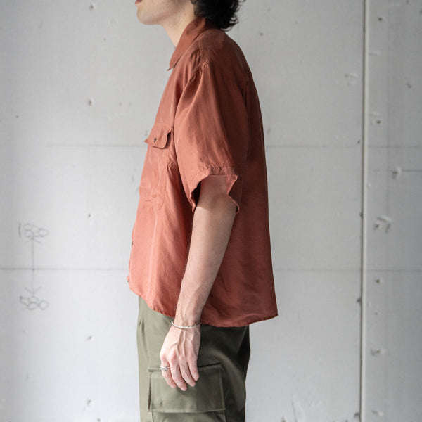 around 1990s terracotta color all silk short sleeve shirt -remake-