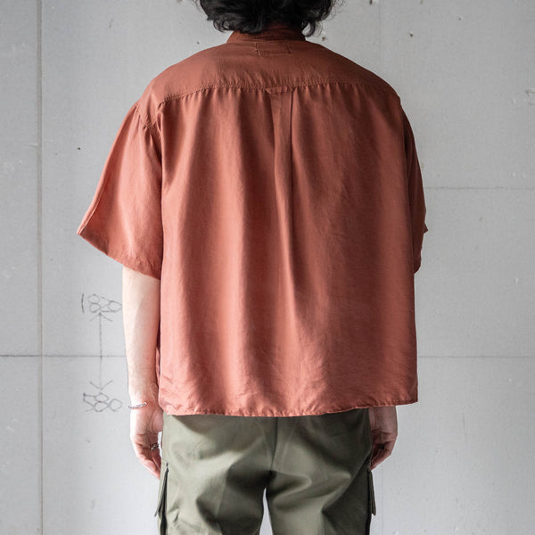 around 1990s terracotta color all silk short sleeve shirt -remake-