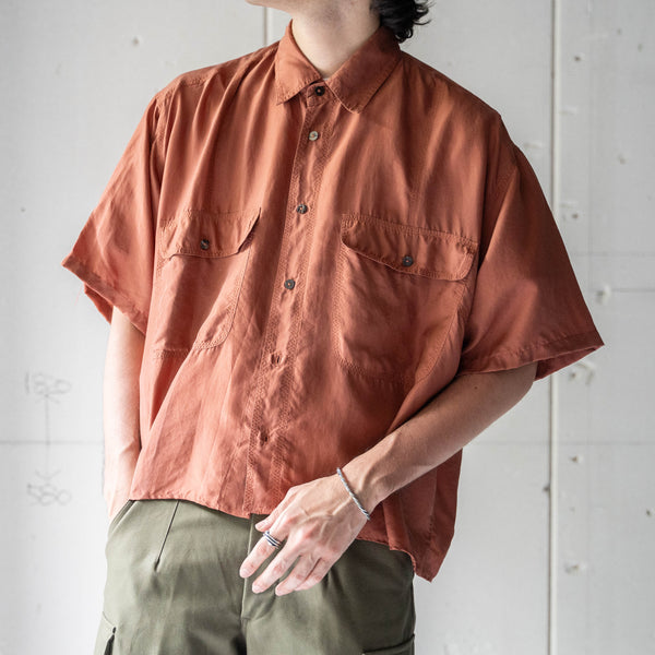 around 1990s terracotta color all silk short sleeve shirt -remake-