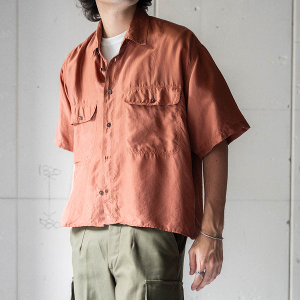 around 1990s terracotta color all silk short sleeve shirt -remake-