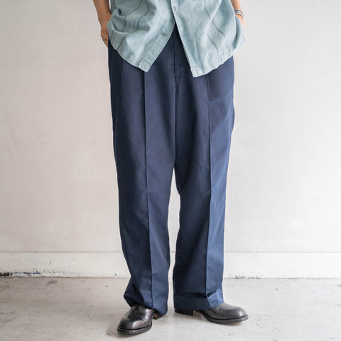2000s British military navy poly × cotton two tuck pants 'dead stock'