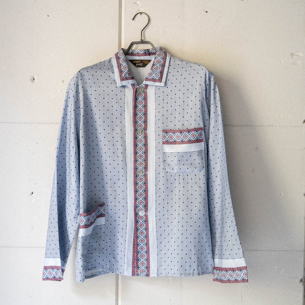 1990s navy color all over pattern switching design pajama shirt