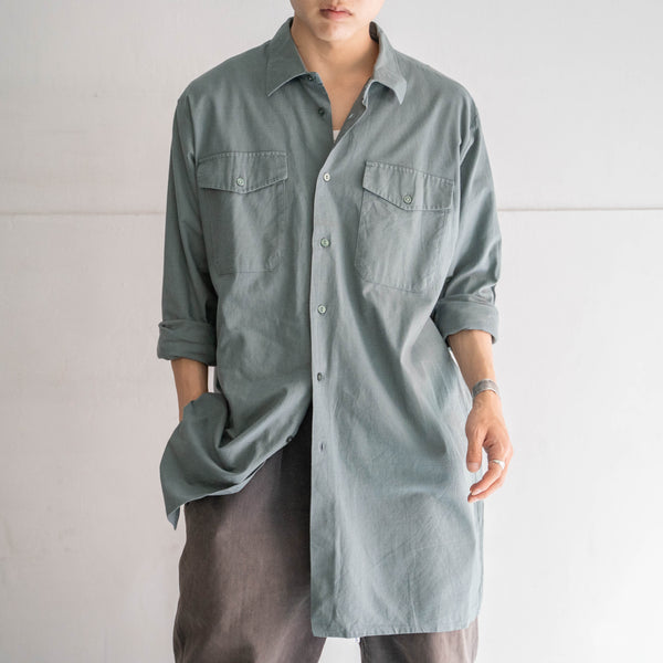 1980s Germany pale color 2pockets cotton × poly long shirt