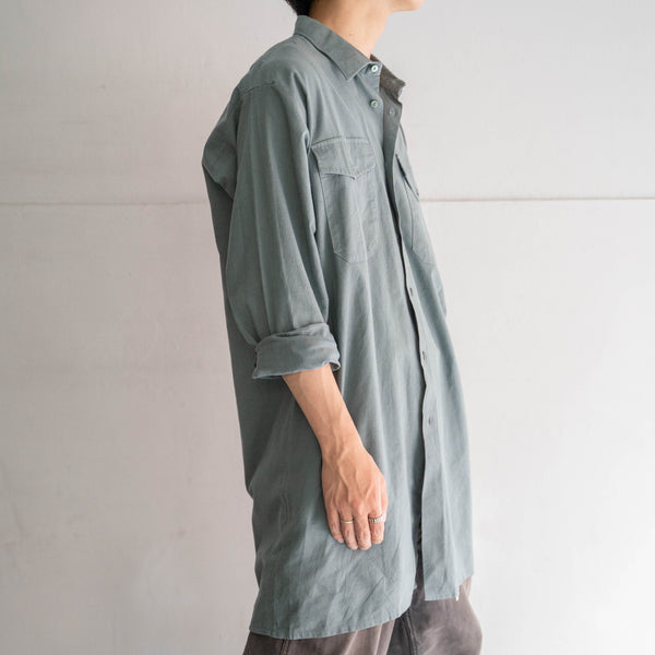 1980s Germany pale color 2pockets cotton × poly long shirt