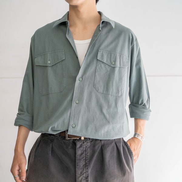 1980s Germany pale color 2pockets cotton × poly long shirt