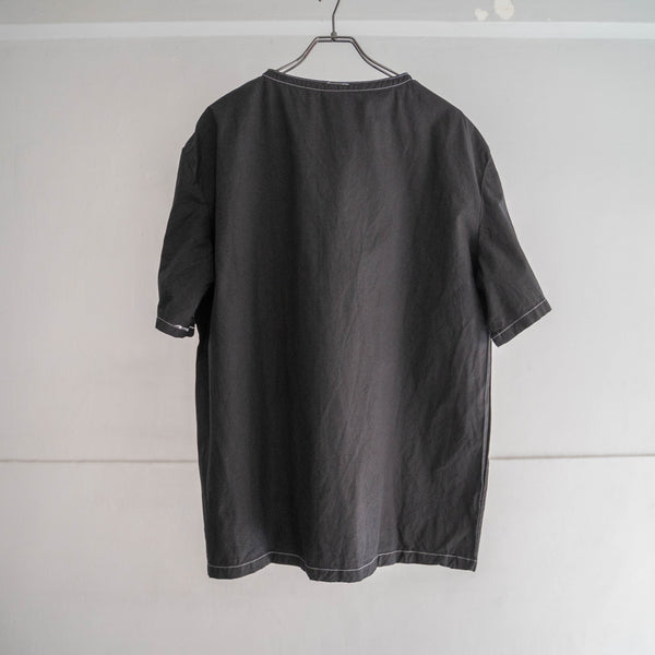 1980s Italian military cotton 100 v neck shirt 'dead stock' -black dyed-