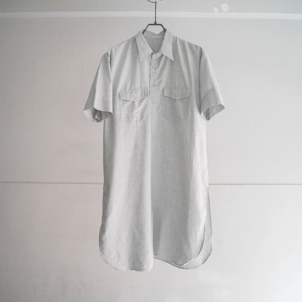 1970-80s Europe light gray short sleeve smock shirt