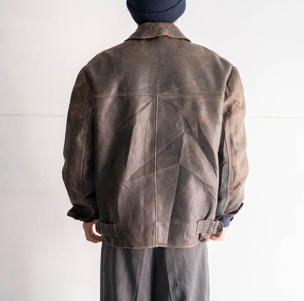 around 1960s Germany brown color leather jacket -good fade-