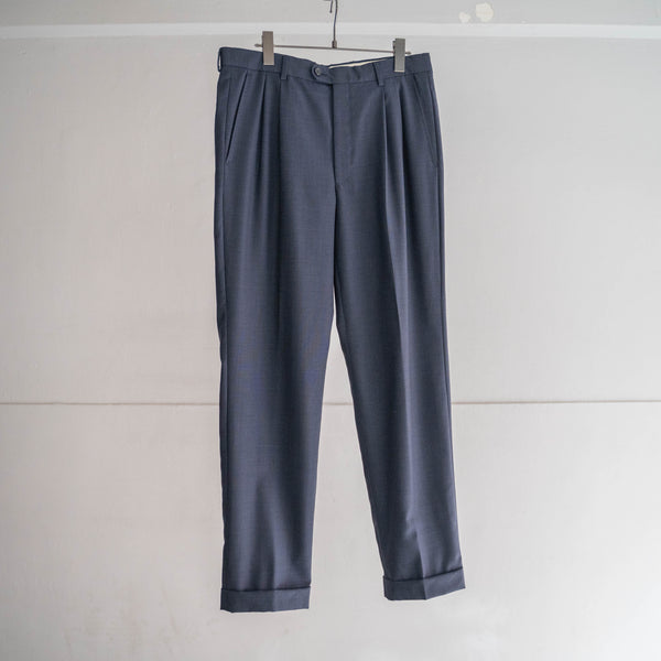 1990s Italy dark blue pure wool two tuck slacks