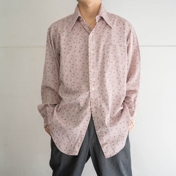 1970s USA salmon pink all over pattern shirt -good fabric-