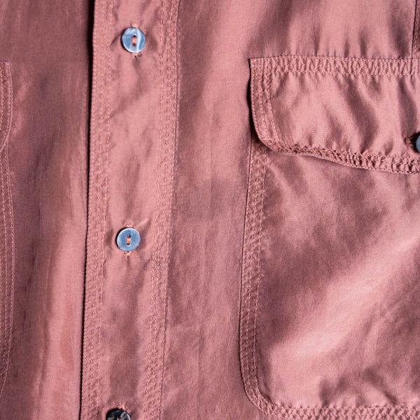 around 1990s terracotta color all silk short sleeve shirt -remake-