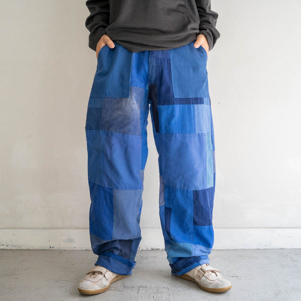 Europe blue patchwork work pants