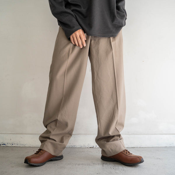 1990s light brown poly × wool 2 tuck slacks