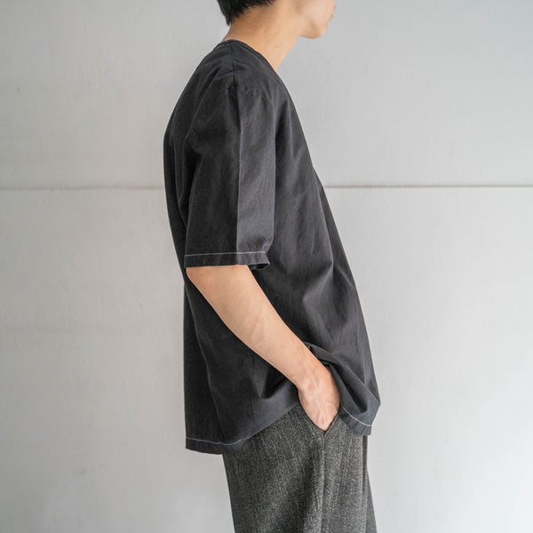 1980s Italian military cotton 100 v neck shirt 'dead stock' -black dyed-