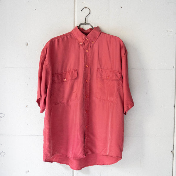 around 1990s wine red color silk short sleeve shirt -remake-