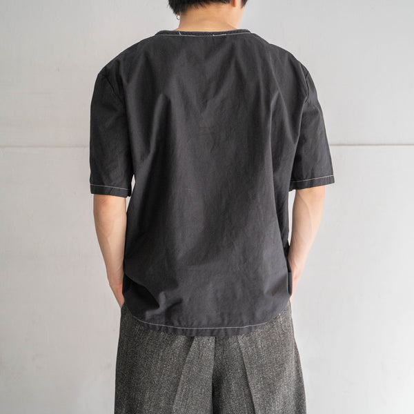 1980s Italian military cotton 100 v neck shirt 'dead stock' -black dyed-