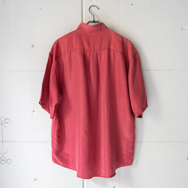 around 1990s wine red color silk short sleeve shirt -remake-