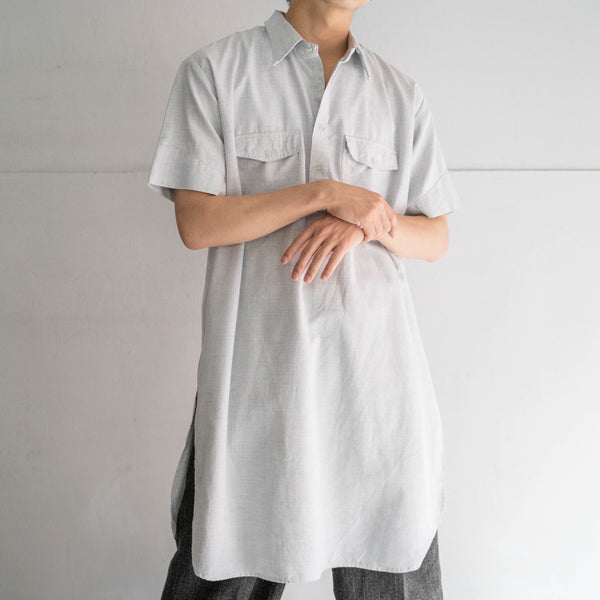 1970-80s Europe light gray short sleeve smock shirt