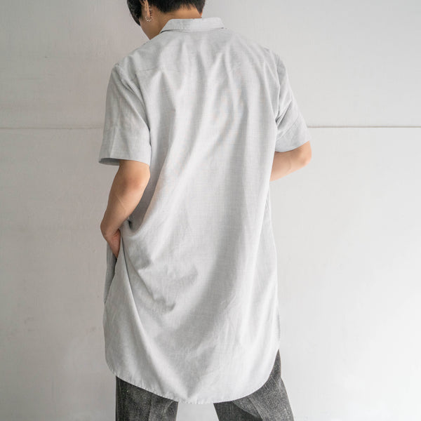 1970-80s Europe light gray short sleeve smock shirt