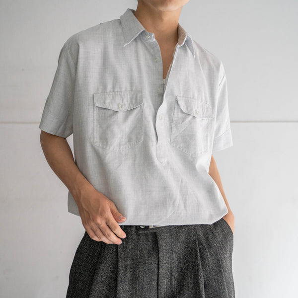 1970-80s Europe light gray short sleeve smock shirt
