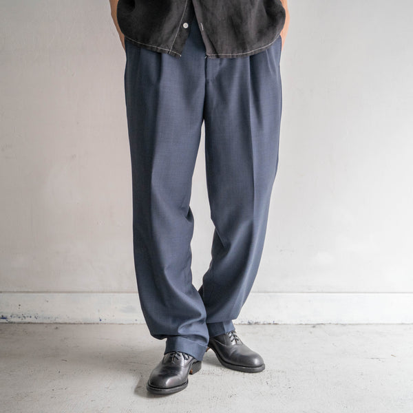 1990s Italy dark blue pure wool two tuck slacks
