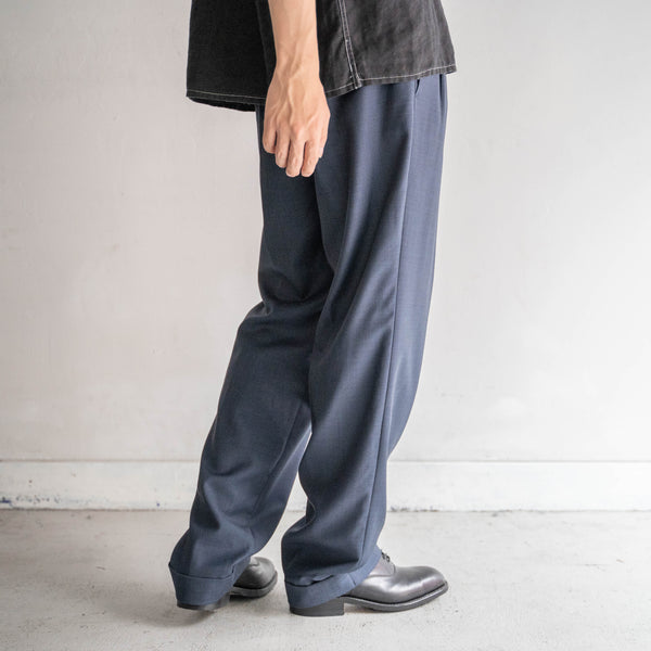 1990s Italy dark blue pure wool two tuck slacks