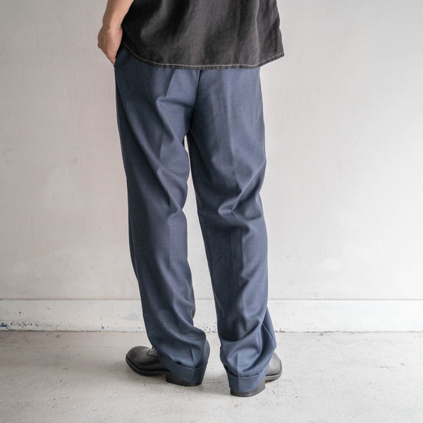 1990s Italy dark blue pure wool two tuck slacks
