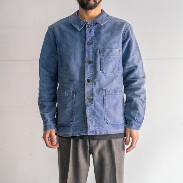 1960s France blue moleskin work jacket -good fade- 'VULCAIN'