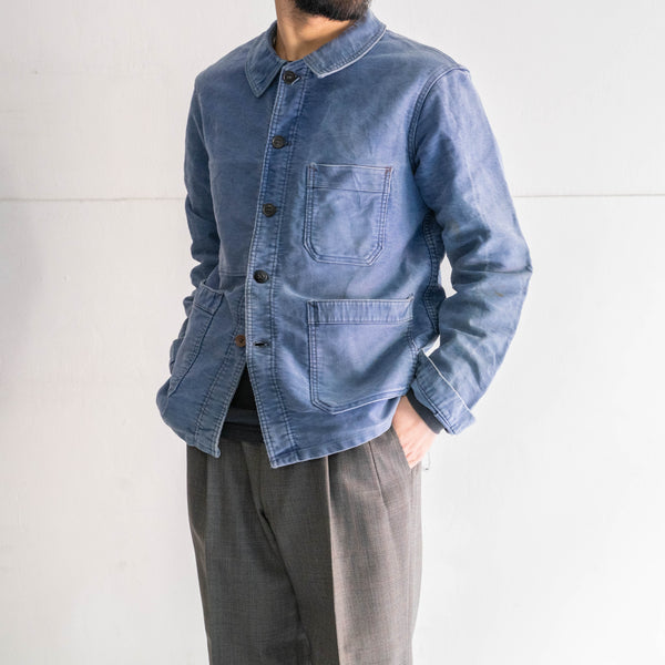 1960s France blue moleskin work jacket -good fade- 'VULCAIN'