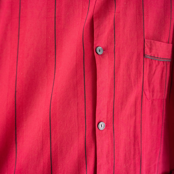 around 1990s Europe red × black striped cotton pajama shirt　