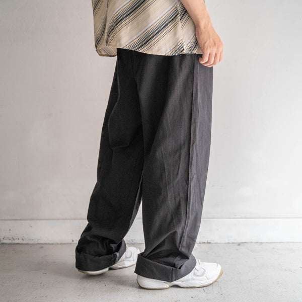 1980s Italian military cotton 100 easy wide pants 'dead stock' -black dyed-