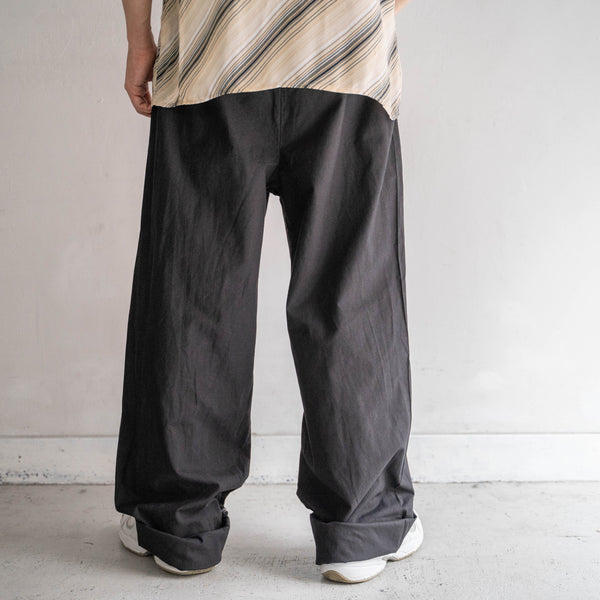 1980s Italian military cotton 100 easy wide pants 'dead stock' -black dyed-