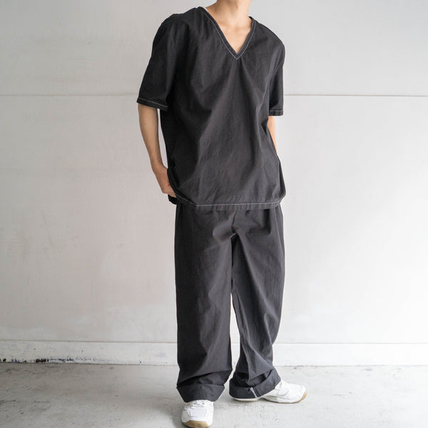 1980s Italian military cotton 100 easy wide pants 'dead stock' -black dyed-