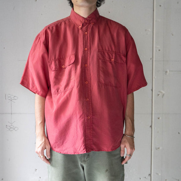 around 1990s wine red color silk short sleeve shirt -remake-