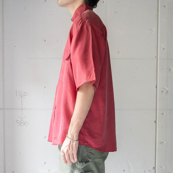 around 1990s wine red color silk short sleeve shirt -remake-