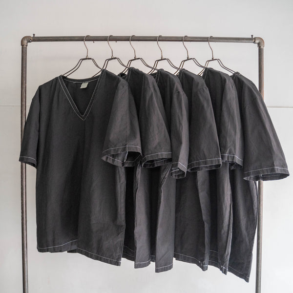 1980s Italian military cotton 100 v neck shirt 'dead stock' -black dyed-