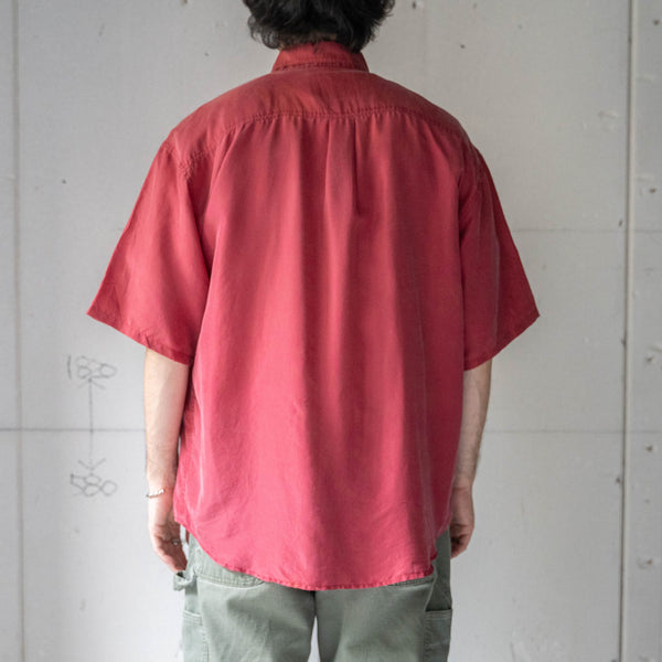 around 1990s wine red color silk short sleeve shirt -remake-