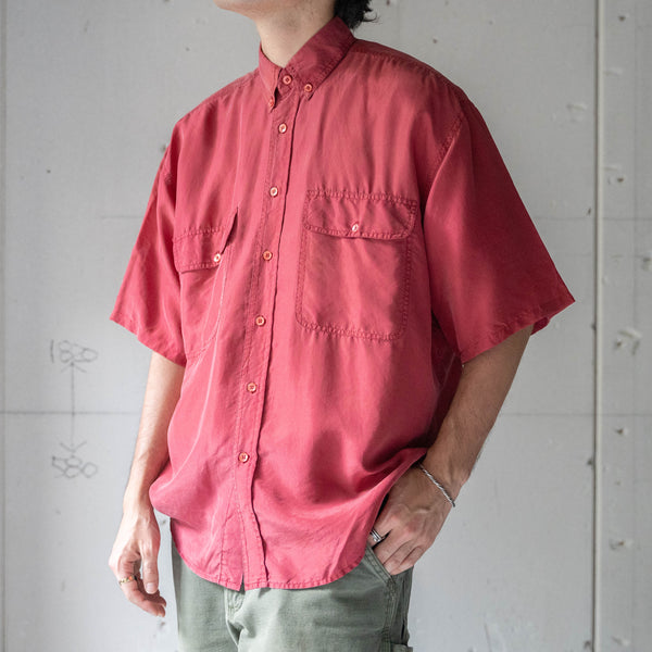 around 1990s wine red color silk short sleeve shirt -remake-