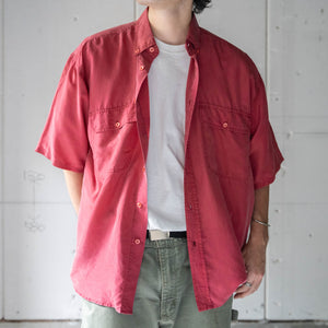 around 1990s wine red color silk short sleeve shirt -remake-