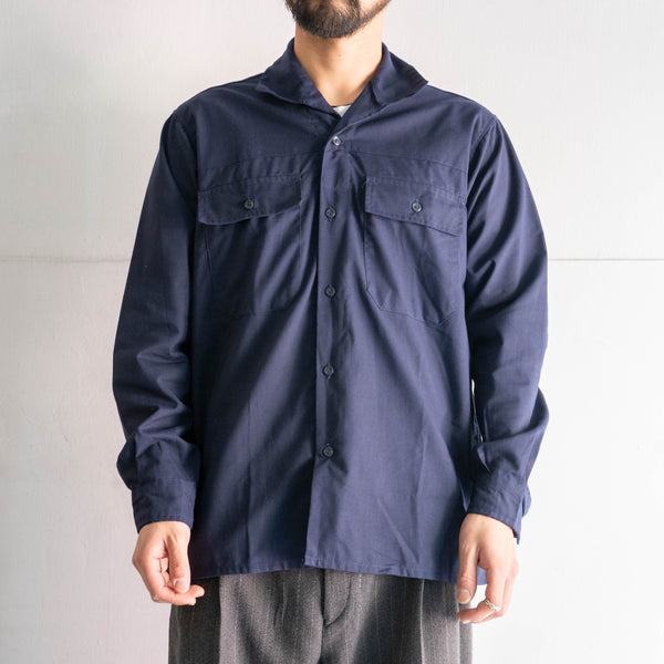 around 1970s France navy color cotton work shirt 'dead stock'
