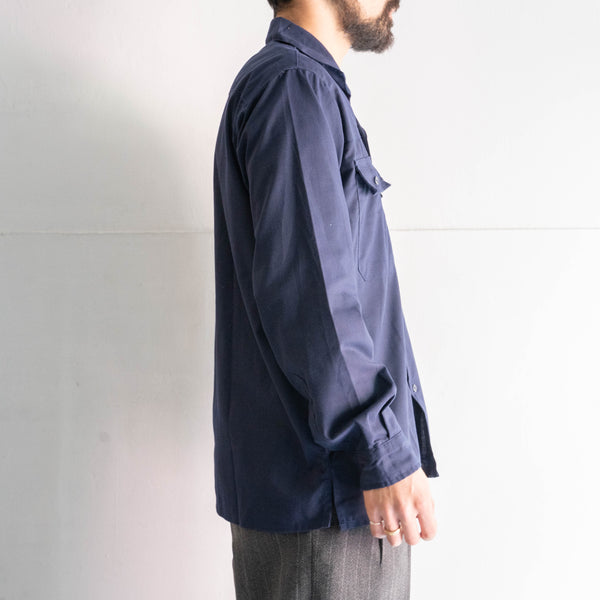 around 1970s France navy color cotton work shirt 'dead stock'